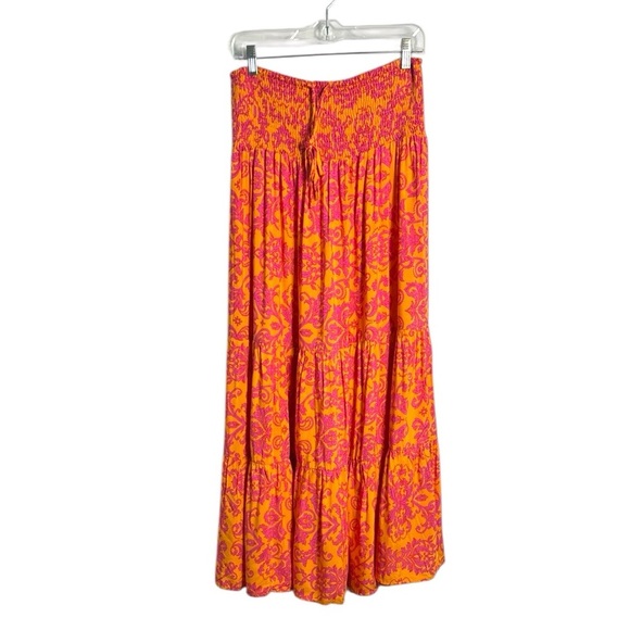 Anthropologie Abel The Label Maya Patterned Maxi Skirt Pink Orange Tropical L - Picture 1 of 12